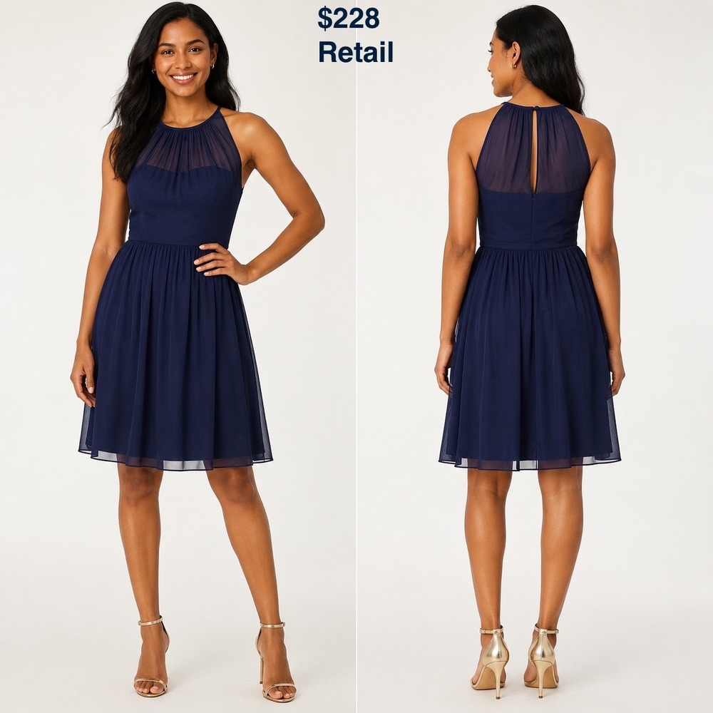 J. CREW 100% Silk Megan Dress Size 8 Navy Chiffon Wedding Flowy Romantic NEW